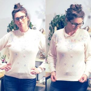 Pink Vintage Sweater Embellished Silk Angora blend